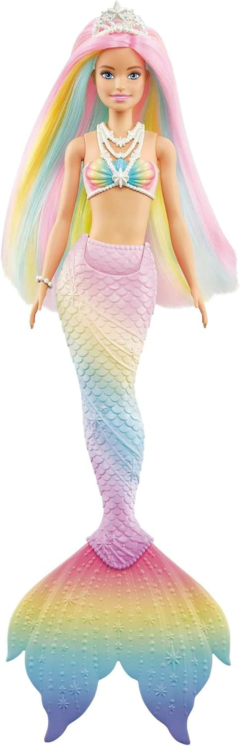 Barbie Dreamtopia Duhová kouzelná mořská panna, mořská panna Barbie s duhovými vlasy, panenka měnící barvu, aktivovaná vodou, hračka pro děti od 3 let, dárek pro dívky, GTF89