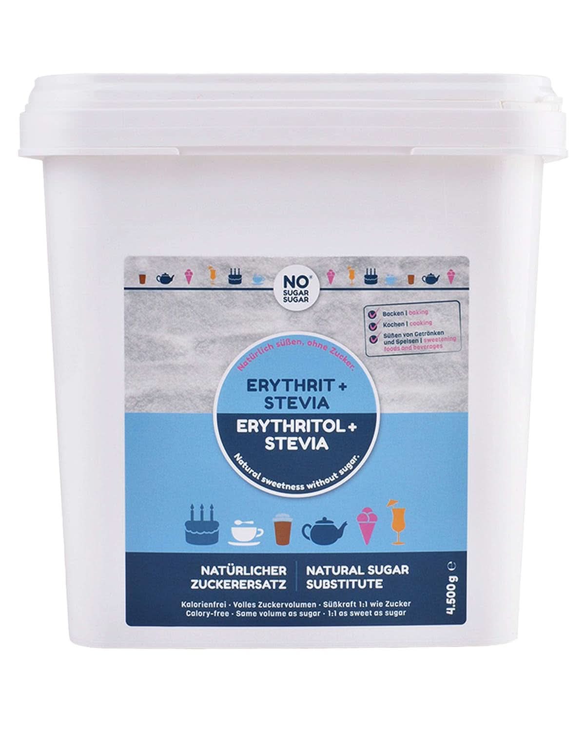 BEZ CUKRU, Erythritol + Stévie Přírodní náhražka cukru bez kalorií 1:1 sladkost ve srovnání s cukrem, bez příchutě, 4,5 kg Sladidla Naty Shop