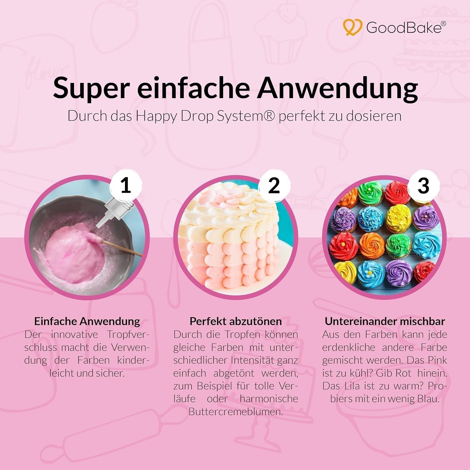 Goodbake Pink Food Coloring (11ml) - Intenzivní potravinářské barvivo - Velmi koncentrovaná barva - Pro barvení dortů, fondánu, máslového krému, nápojů, slizu a mnoha dalších předmětů. 100% vegan