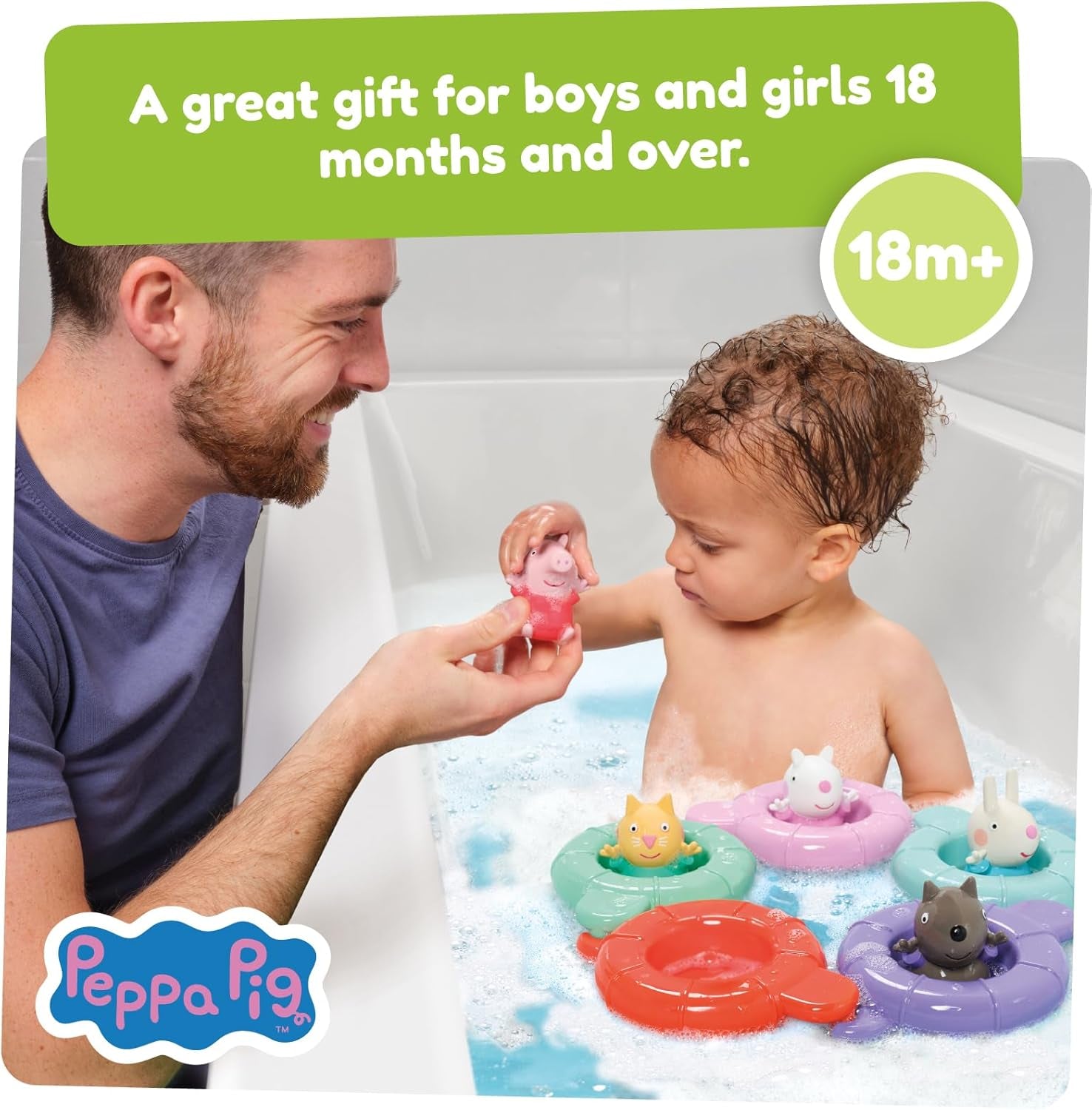 Tomy Toomies Peppa's Pool Party - 5 hrnečků se spojovacím kroužkem s 5 hračkami pro děti Peppa Pig & Friends Water Squirter - hračky do vany +18 měsíců - Dětské hračky do vany a hračky do bazénu Bebe Toys Naty Shop