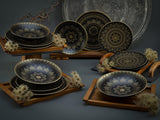 CreaTable, 23588, MANDALA GOLD Series – černá, 12dílná sada nádobí, sada porcelánových talířů, vhodné do myčky a mikrovlnné trouby, kvalitní výroba