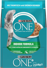 PURINA ONE Indoor Formula Mokré krmivo pro kočky, jemné kousky v domácí omáčce z tuňáka, balení 26 ks (26 x 85 g)