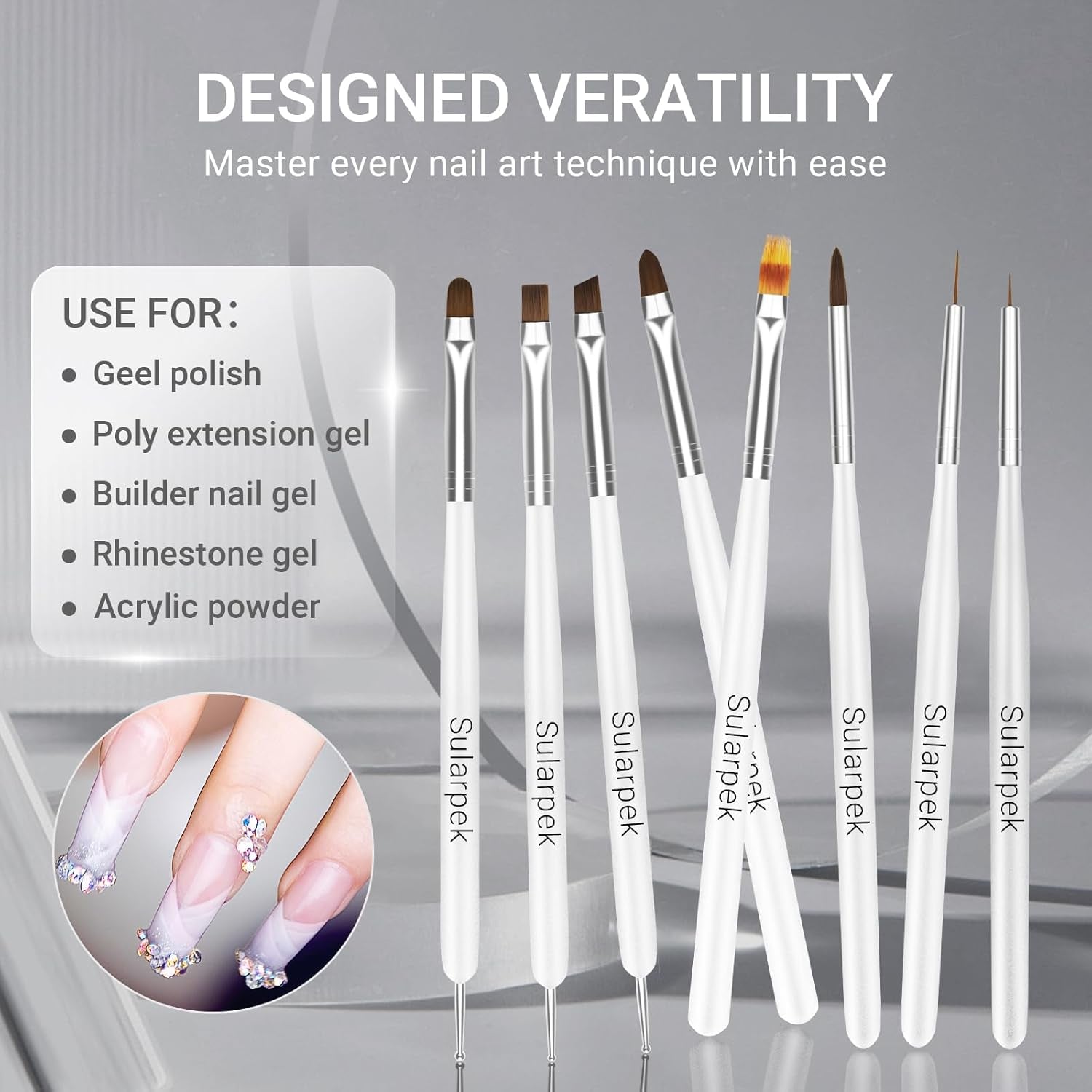 Sada Sularpek 8 Stück Nagel Pinsel, Pinsel Für Gelnägel, Nageldesign Pinsel, Nail Art Dotting Tools, Nailart Pinsel Für Gel Acryl Nägel Nailart