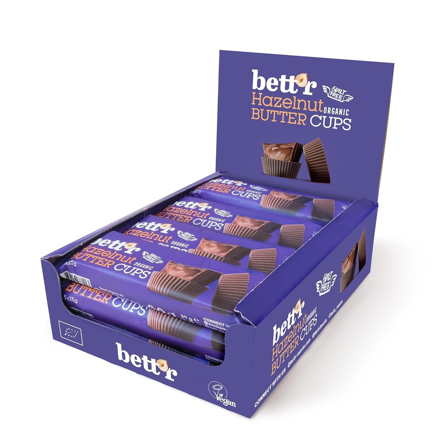 Bett'r bez viny organické lískooříškové pryskyřníky. 100% vegan, bez lepku a bez laktózy - 12 x 39 g
