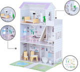 Obří domeček pro panenky Teamson Kids Olivia's Little World se 16 doplňky pro panenky, dřevěný domeček pro panenky s nábytkem, 3patrový, 30 cm domeček pro panenky pro děti, věk 3+