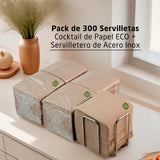 300 balení koktejlových papírových ubrousků, 100% recyklovatelné a biologicky odbouratelné, držák na ubrousky z nerezové oceli, ekologické ubrousky, 10 x 10 cm, složené.