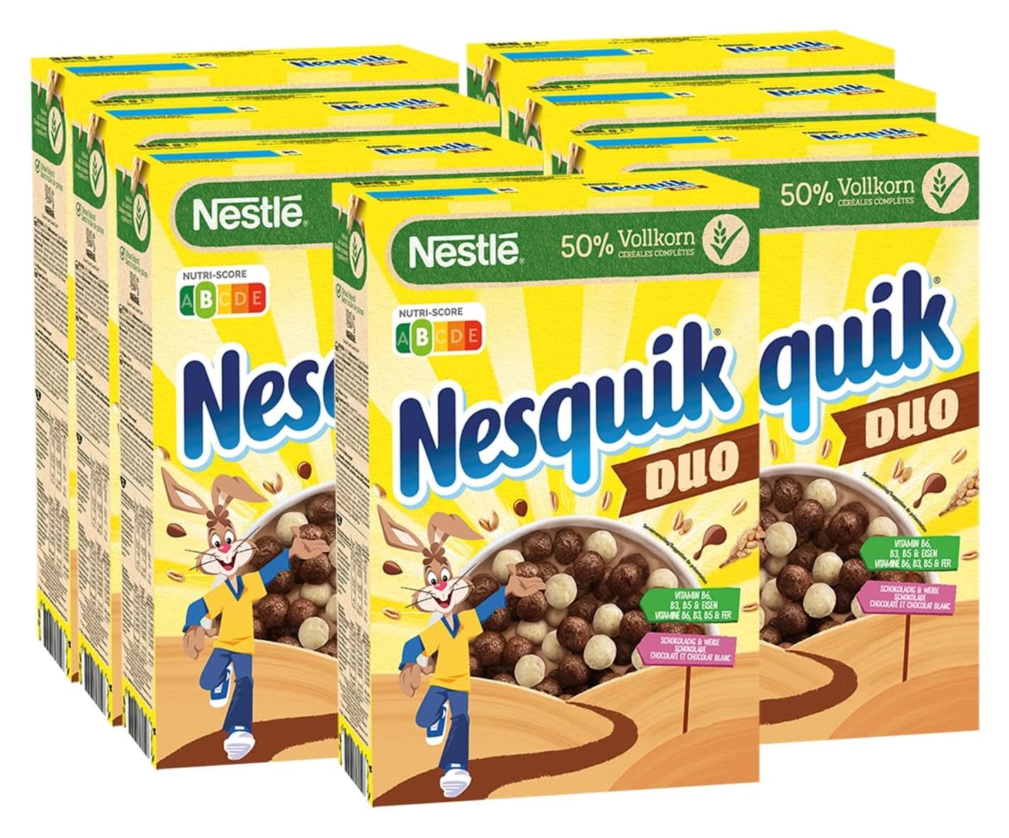 NESTLE Nesquik Duo, hořká a bílá čokoládová cereálie s celozrnnou moukou, balení 7 x 325 gramů cereálií Naty Shop