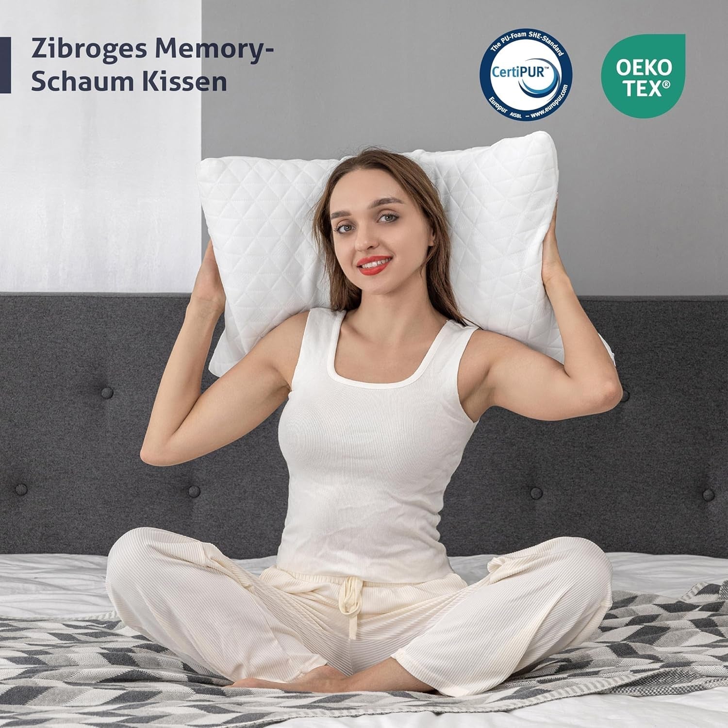 EGO HOME polštář z paměťové pěny 40x80 cm s drcenou paměťovou pěnou - prodyšný, ergonomický polštář pro podporu krku pro spáče na boku, zádech nebo břiše - certifikováno Oeko-Tex - pratelný potah