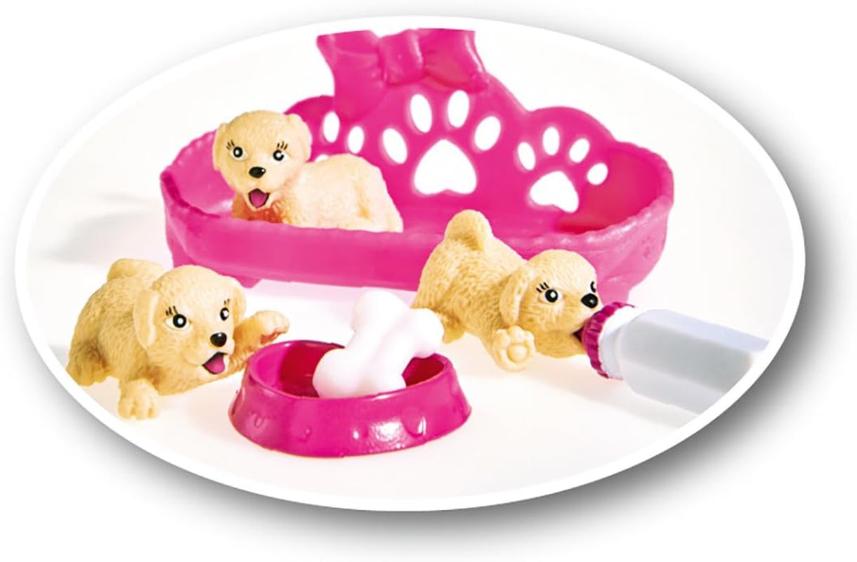 Simba 105733041 - Evi Love Puppy Love se TŘI štěňaty, s boudou pro psa a doplňky, módní panenka, 12 cm, pro děti od 3 let