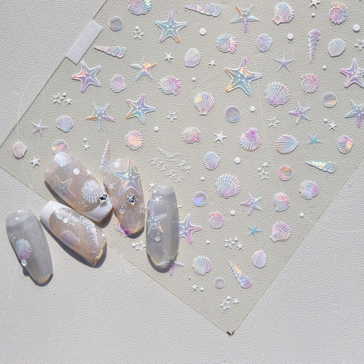 JMEOWIO 3D Nálepka na nehty Aurora Muschel Seestern Nálepka na nehty Selbtklebend Nagelaufkleber 5D Stereoskopické Ozean Téma Dekorace Nageldesign Zubehör 1 Blatt