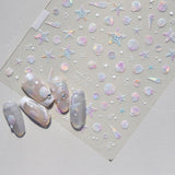 JMEOWIO 3D Nálepka na nehty Aurora Muschel Seestern Nálepka na nehty Selbtklebend Nagelaufkleber 5D Stereoskopické Ozean Téma Dekorace Nageldesign Zubehör 1 Blatt