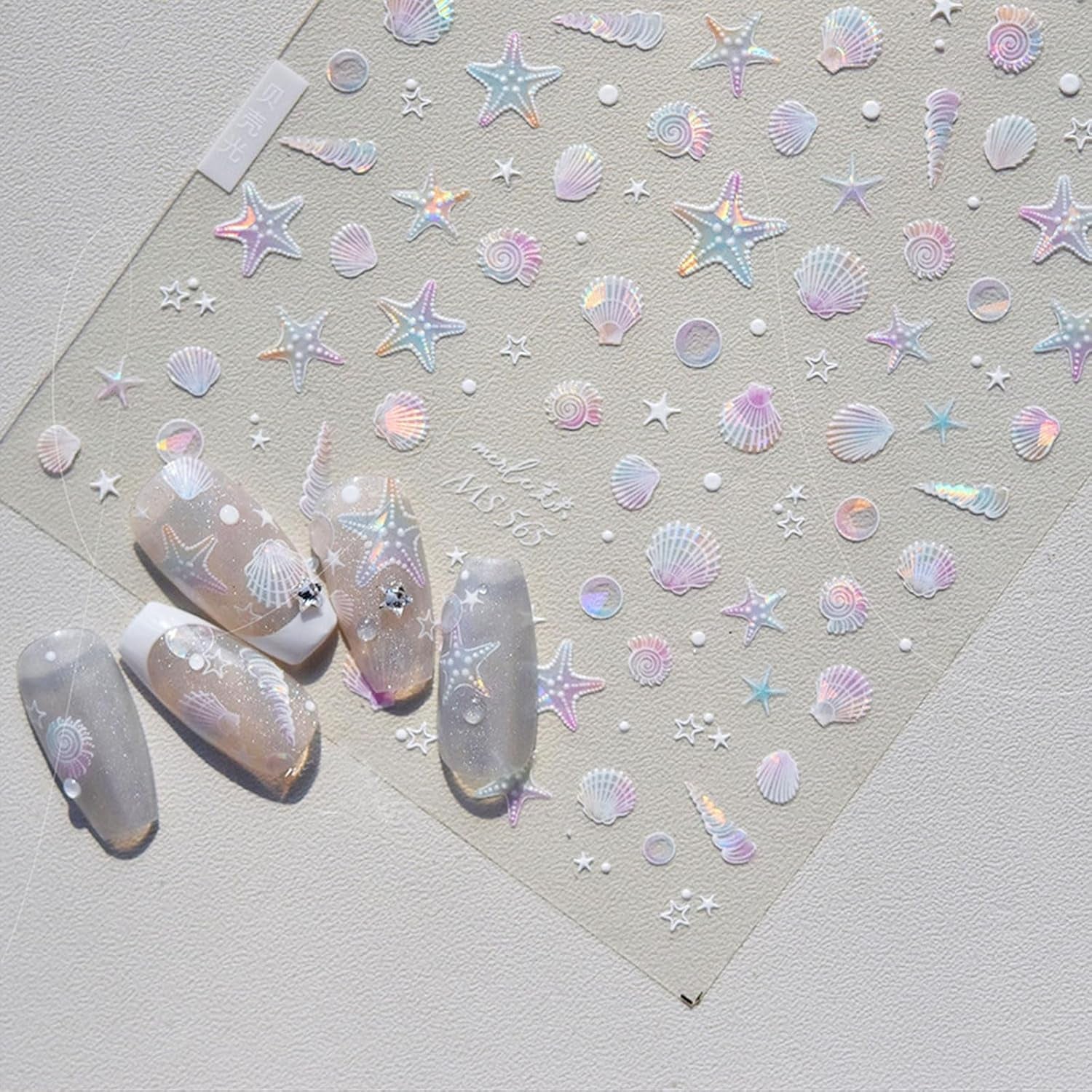 JMEOWIO 3D Nálepka na nehty Aurora Muschel Seestern Nálepka na nehty Selbtklebend Nagelaufkleber 5D Stereoskopické Ozean Téma Dekorace Nageldesign Zubehör 1 Blatt