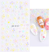 JMEOWIO 3D Nálepka na nehty Frühling Blumen 5 Blatt Nagelaufkleber 5D Stereoskopické Selbtklebend Bunte Blüte Nálepka na nehty Dekoration Nageldesign Zubehör
