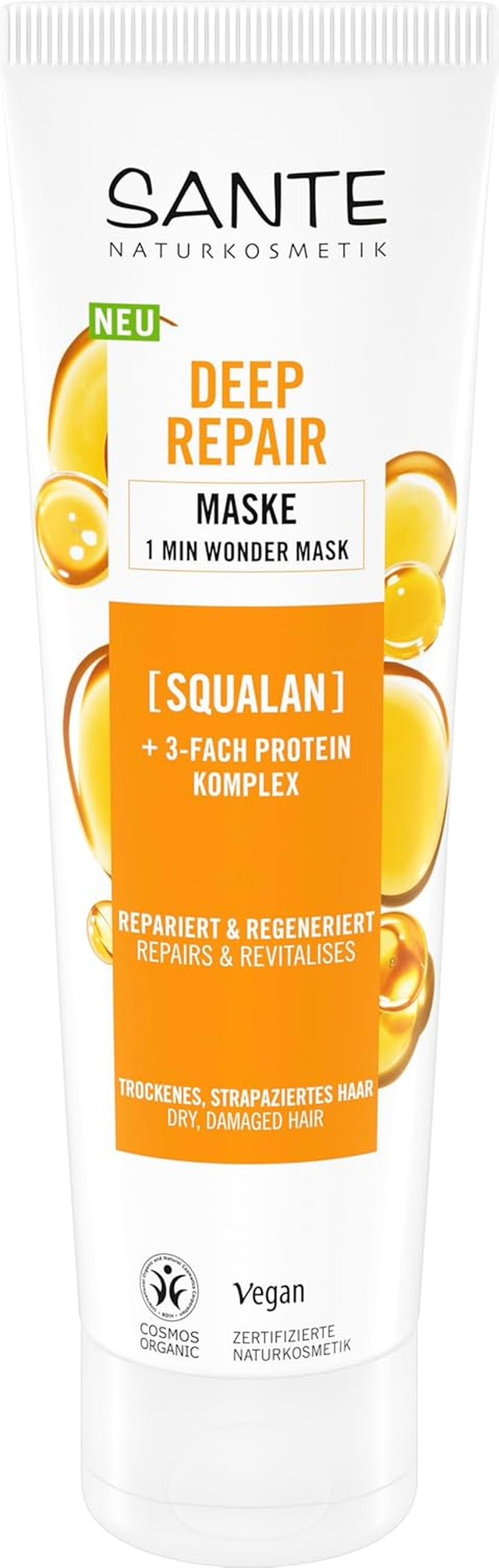 SANTE Natural Cosmetics Deep Repair Mask Squalane + 3x Protein Complex, Veganská maska na vlasy pro intenzivní hydrataci a pružné vlasy, opravuje a regeneruje poškozené vlasy, 150 ml Naty Shop Hair Mask Výchozí název