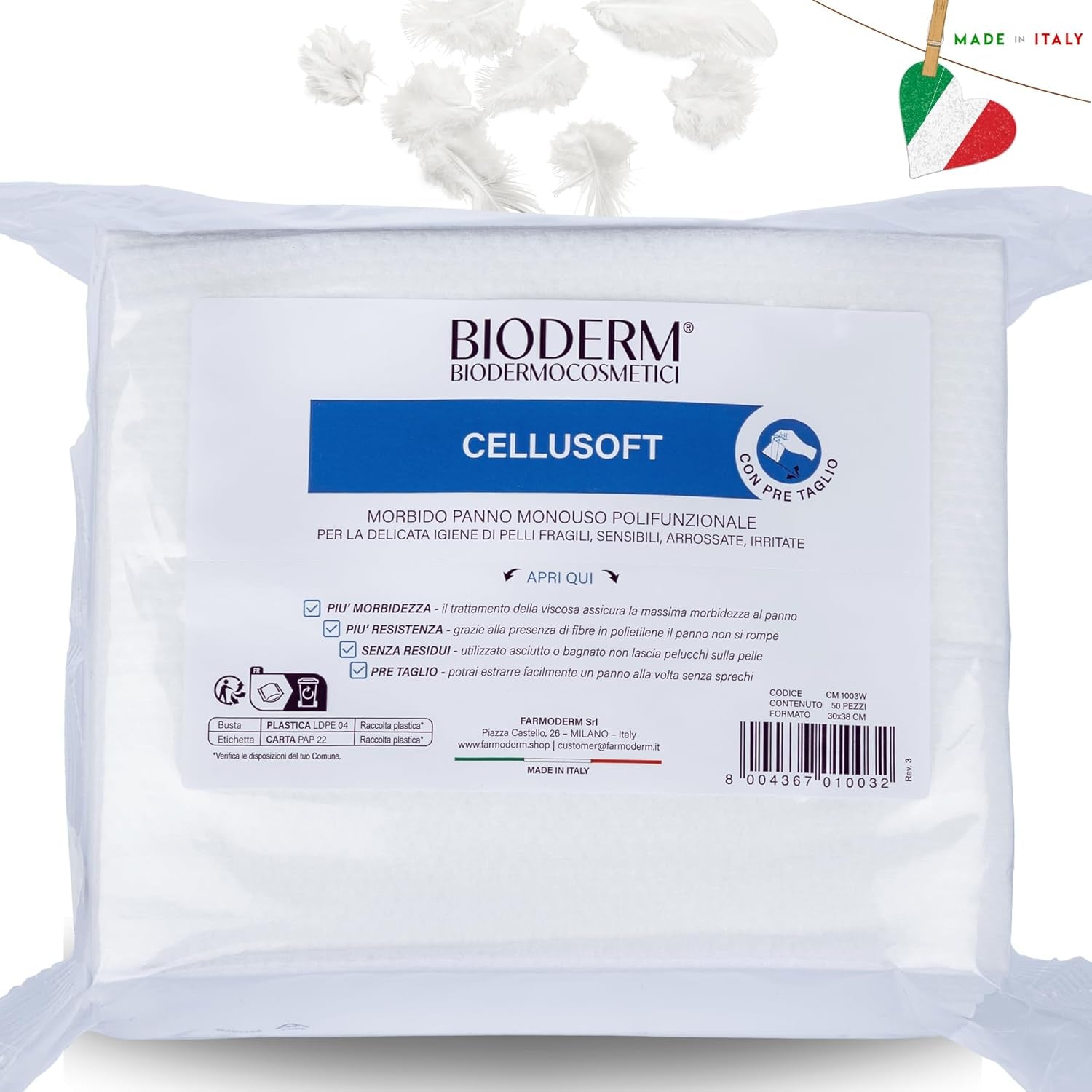 BIODERM Cellusoft - jemné, multifunkční, jednorázové viskózové a polyesterové vlhčené ubrousky - multifunkční ubrousky pro jemnou hygienu citlivé a zarudlé pokožky seniorů a dětí - 30 x 38 cm (50