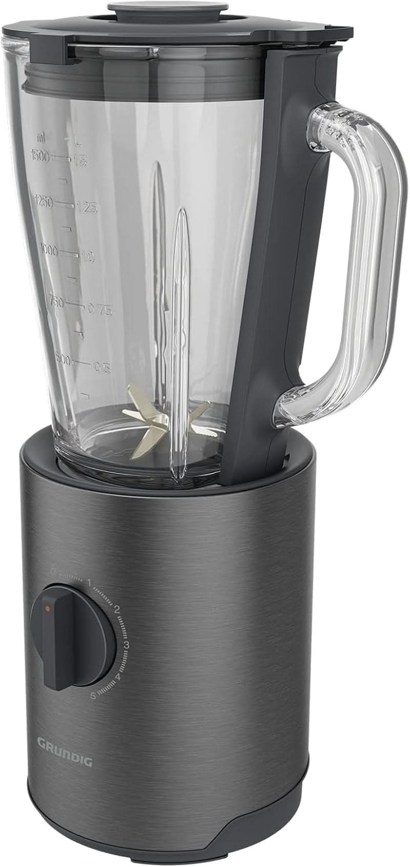 Grundig Delisia Novus SM 7140 Professioneller stojanový mixér, 1,5 litru, 800 Watt, 6fach Edelstahlmesser Mit Zirkonium-Beschichtung, 5 Geschwindigkeitsstufen + Pulse-Funktion, Dark Inox/Edelstahl Kitchen Naty Shop