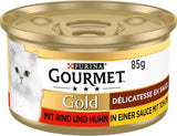 Gourmet Gold Délicatesse en Sauce Mokré krmivo pro kočky s hovězím a kuřecím masem, balení 12 ks (12 x 85 g)