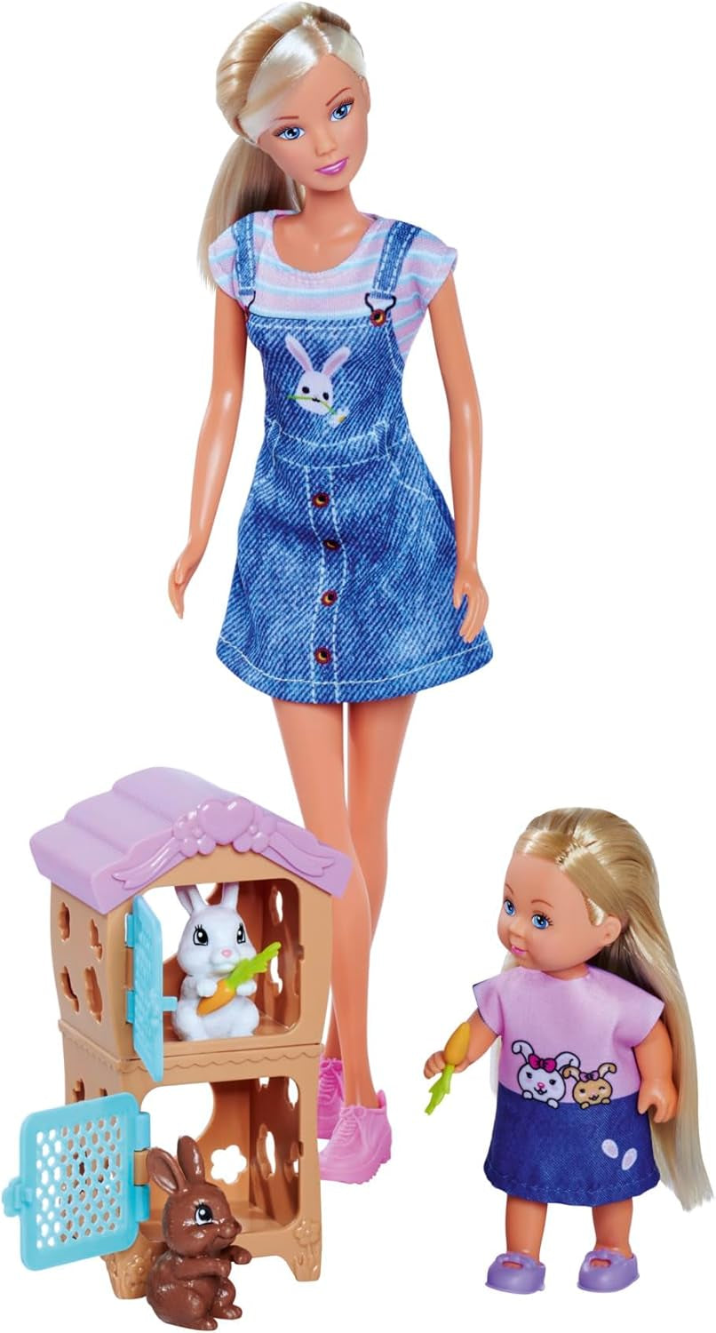 Simba Steffi Love Rabbit Family 12cm 29cm králičí klec Hrací panenka a panenka se dvěma králíčky, věk 3+