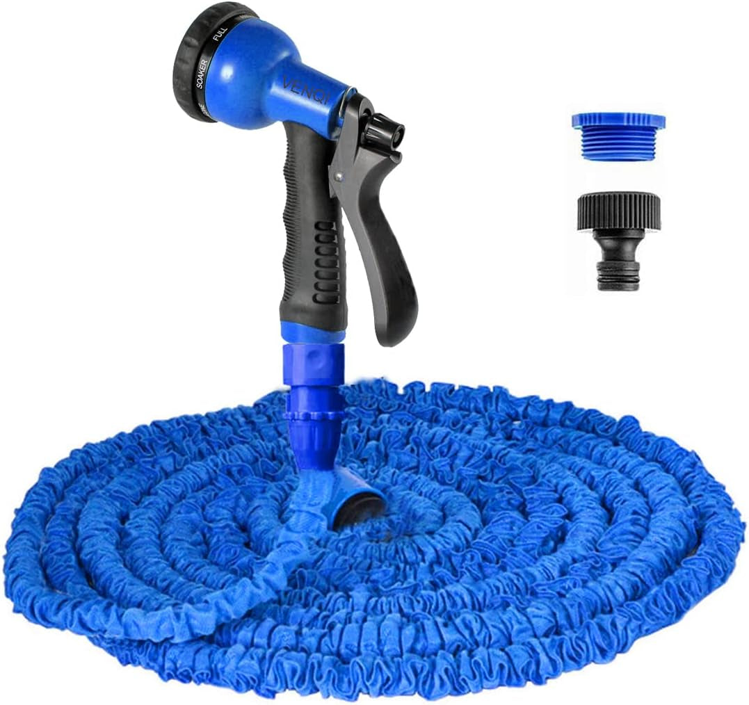 30 m prodlužovací zahradní hadice, 100 stop flexibilní vodní hadice s 8-tryskovou tryskou, vodotěsná zatahovací hadice pro velké zatížení s 3/4" a 1/2" konektory (30 m, zelená)