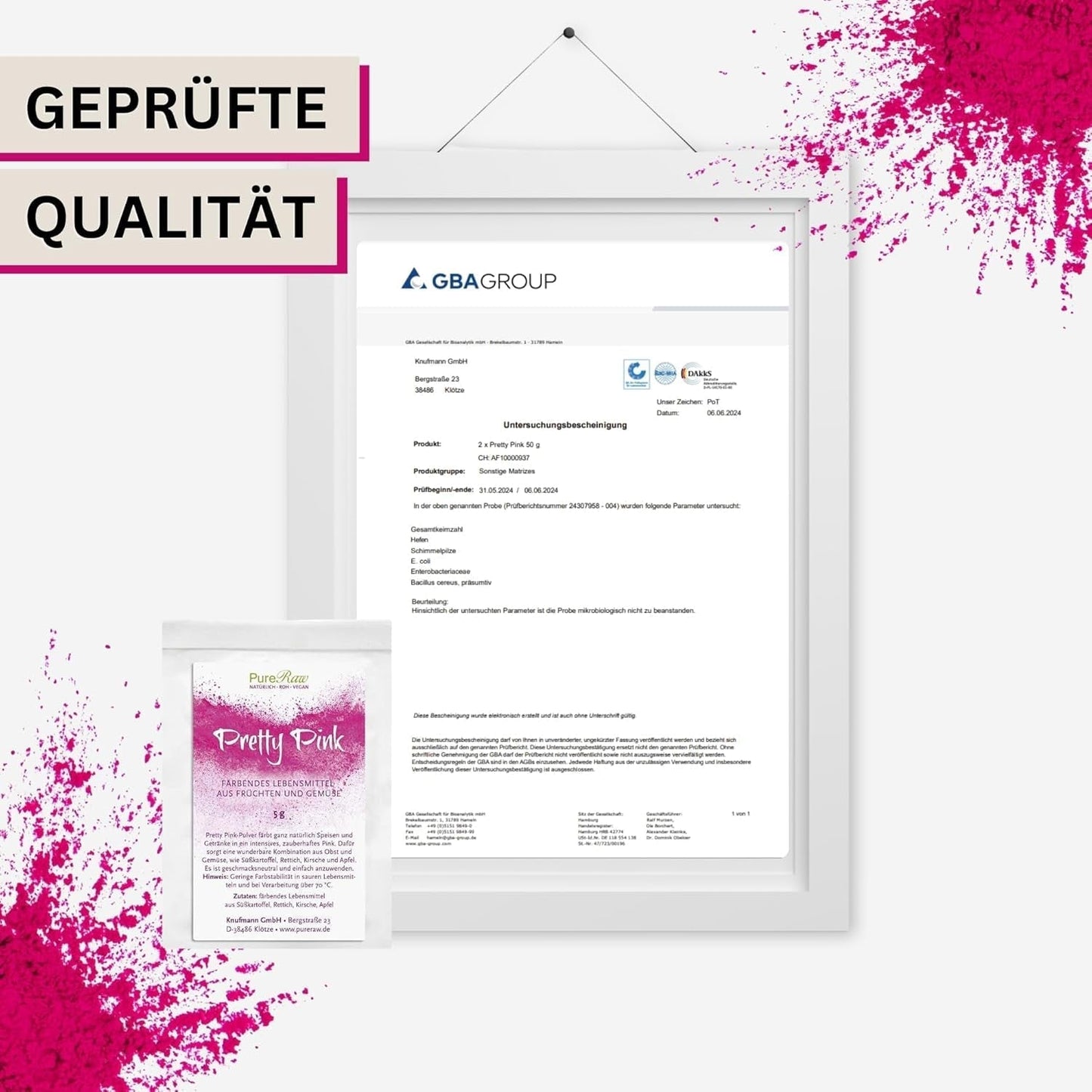 Pretty Pink Natürliche Lebensmittelfarbe Pulver Rosa (Roh Vegan) Pastel Rose Bis Intensiv Rosa-Rot - Essbare Farbe Für Lebensmittel Aus Früchten Und Gemüse - Přírodní potravinářské barvivo | Pureraw 5G Naty Shop