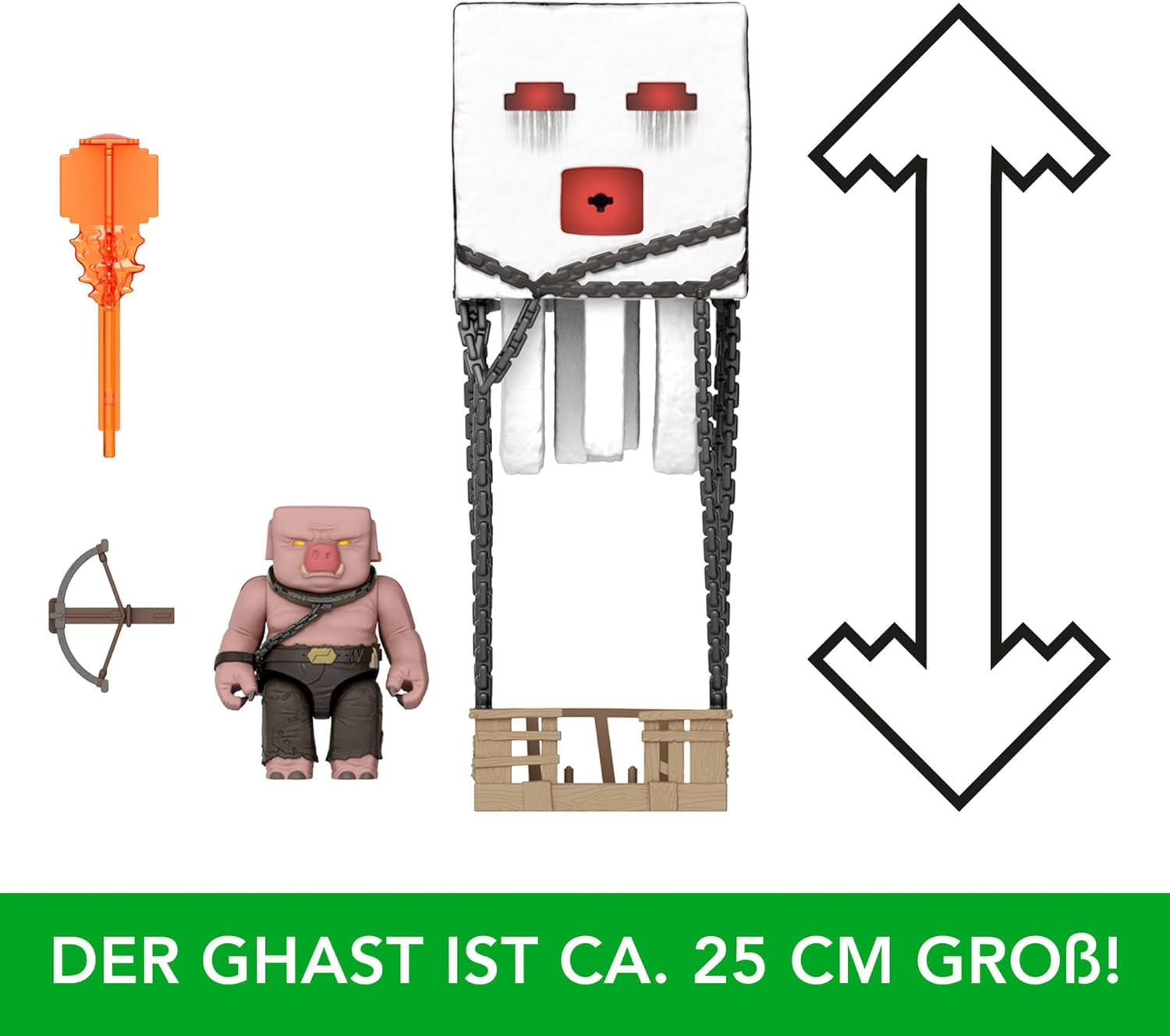 Sada akčních figurek Mattel Minecraft, Ghast s ohnivým útokem, světla, hluk, startér a projektil, prasečí válečník, inspirováno filmem, JFB69 Akční figurky Naty Shop