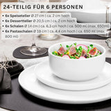 SANGER | Sada bílého nádobí Marlo 24dílná sada nádobí pro 6 s dezertními talíři, talíři, mísami a misky na cereálie Porcelánová sada talířů nádobí Moderní design PREMIUM KOLEKCE