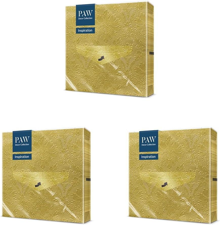PAW - 3vrstvé ubrousky (33 X 33 cm) I 20 kusů I Ideální pro narozeniny, večírky, svatby, přijímání a svátky I Barevné papírové ubrousky - zvláštní příležitosti, ozdoby I Inspirace Classic (zlatá)