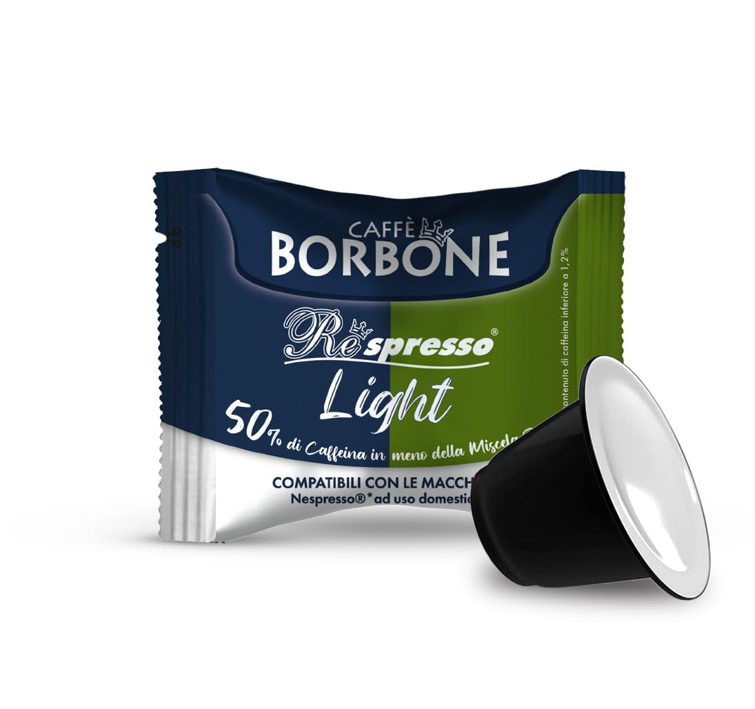 Caffè Borbone Respresso, lehká kávová směs, 50 % Weniger Kaffein als die Blue Mischung - 50 Kapseln - Kompatibilní s Nespresso®* Haushalts-Espressomaschinen