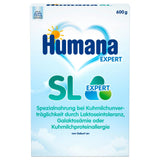 Humana SL Expert, od narození, speciální formule pro intoleranci kravského mléka způsobenou intolerancí laktózy, galaktosémií nebo alergií na bílkovinu kravského mléka, pro kojence a malé děti, 600g