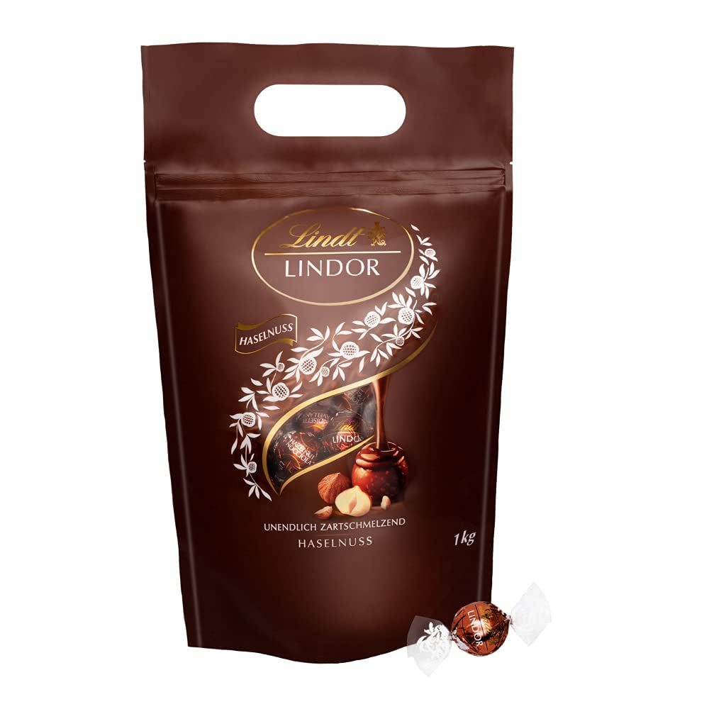 LINDOR čokoládové kuličky s lískovými oříšky, pytel 1 kg + sud Johnnie Walker Sherry 0,7 litru
