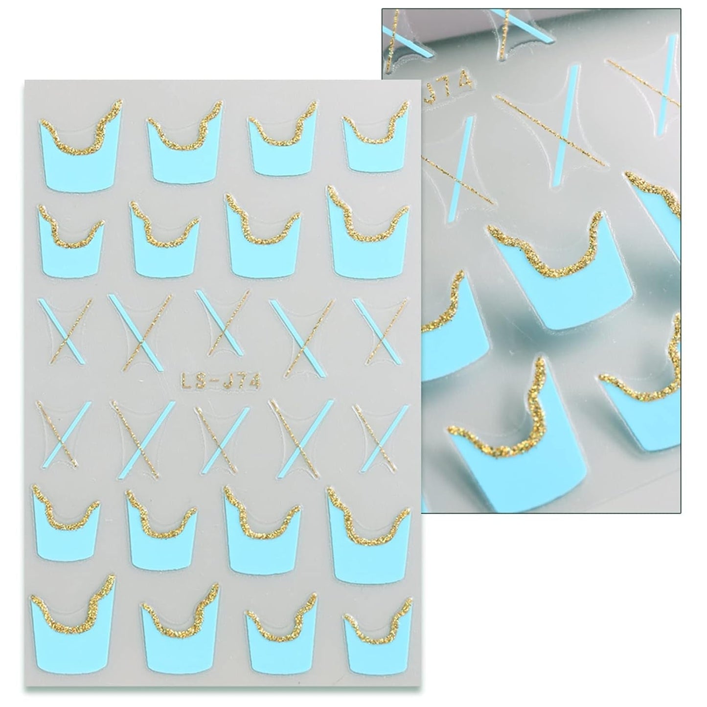 JMEOWIO Nálepka na nehty Französische Tipp 9 Blatt Nálepka na nehty Selbtklebend Nagelaufkleber Glitzer Wellenlinie Dekoration Nageldesign Zubehör