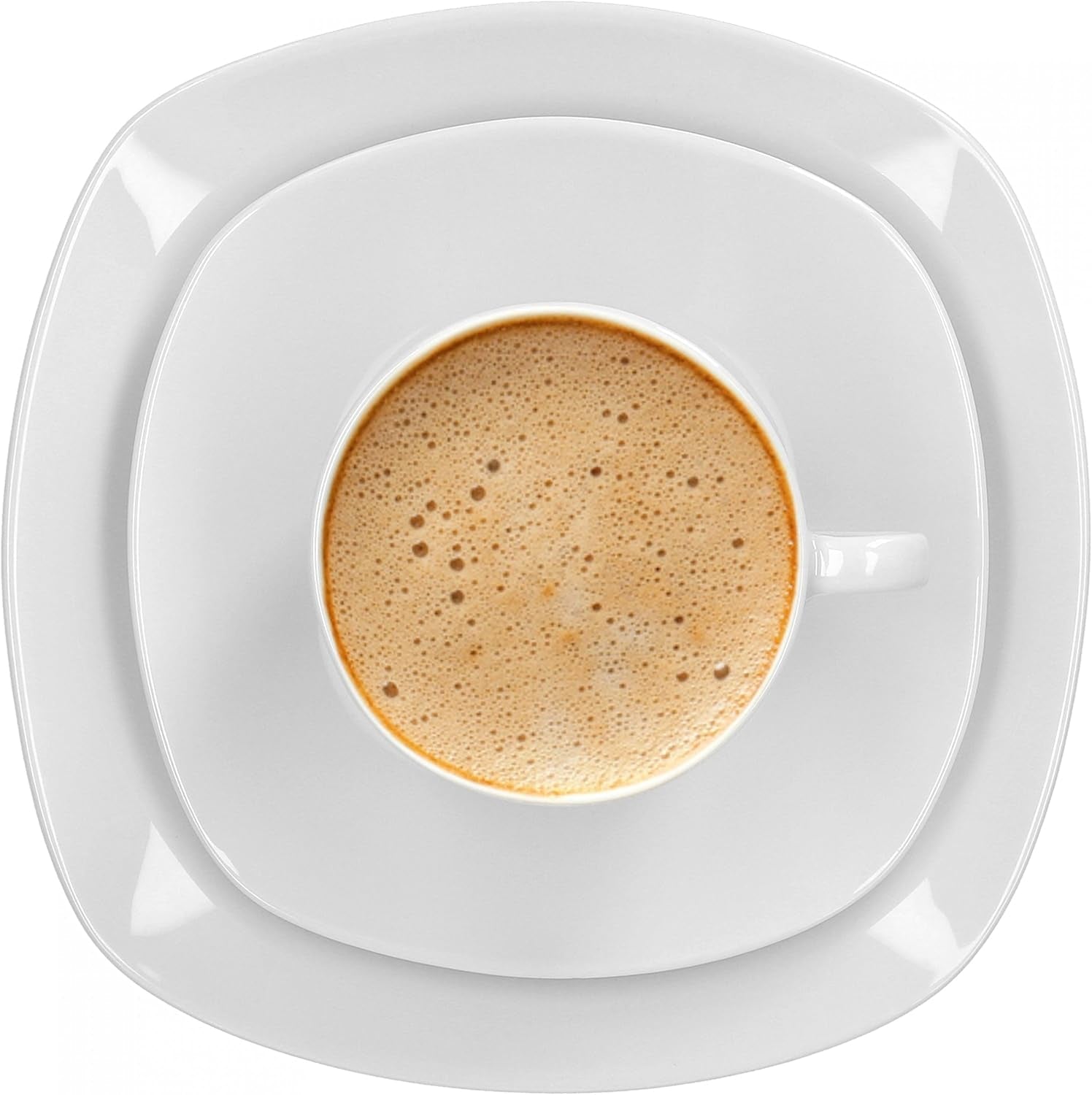 Van Well Lilli Coffee Service pro 12, 36dílnou sadu čtvercového bílého porcelánového nádobí se zakřivenými hranami pro dokonale uspořádaný konferenční stolek - Lze mýt v myčce