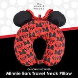 Plný koncept One Disney Minnie Mouse cestovní polštář na krk s 3D ušima a pružinou do letadla, auta a kanceláře, pohodlné a prodyšné, červené / černé cestovní polštáře Naty Shop