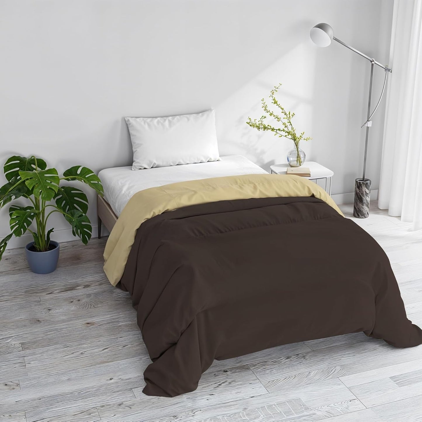 Základní zimní deka, hladká a podšitá, tmavě zelená / krémová, 200X245Cm Naty Shop přikrývky a přikrývky Hnědá / krémová 200X245Cm