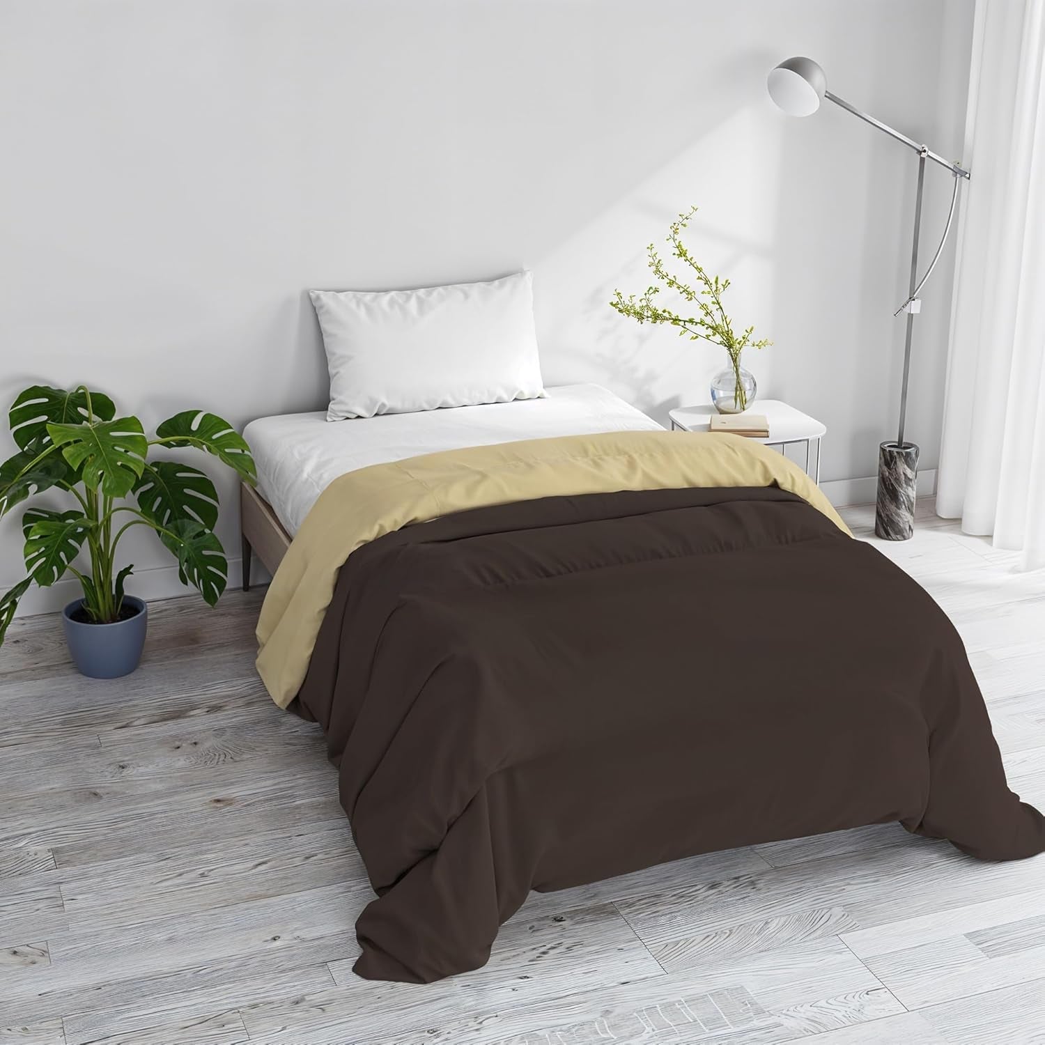Základní zimní deka, hladká a podšitá, tmavě zelená / krémová, 200X245Cm Naty Shop přikrývky a přikrývky Hnědá / krémová 200X245Cm
