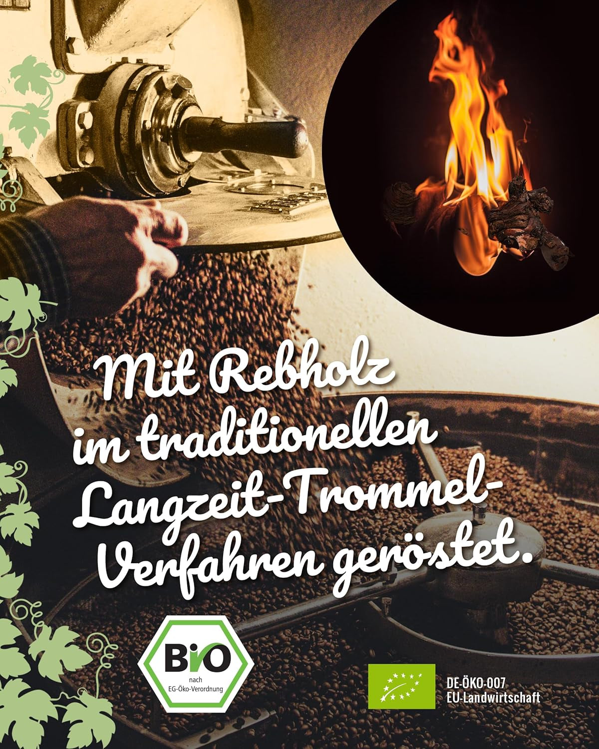 Blank Roast - BIO Winzer Kaffee 1000g - schonend mit Pfälzer Rebholz geröstet - ganze Kaffee-Bohnen aus Peru - 100% Arabica Röstung - schokoladig & nutsig - säurearm