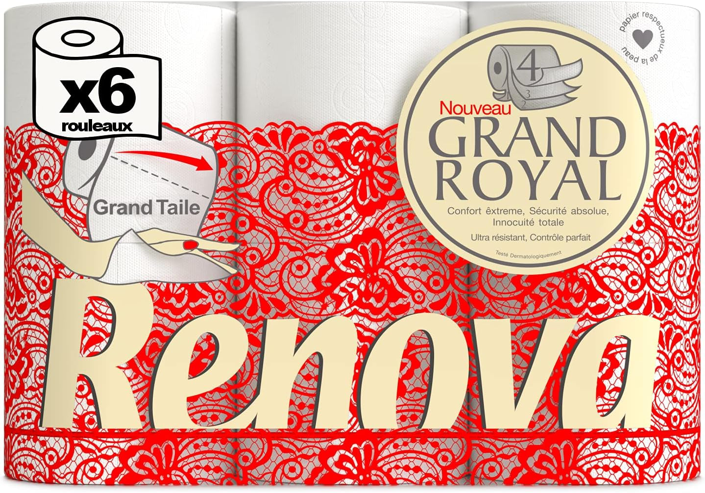 Toaletní papír Renova Renova Grand Royal 4vrstvý - 6 rolí, velký (balení 5 ks)