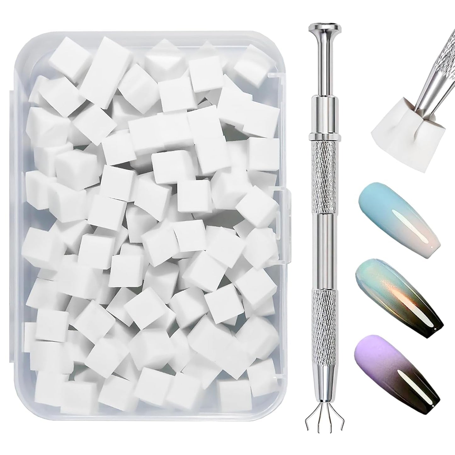 Qufiiry 200 Stück Nail Art Schwämme Mit Metallgreifer, Nagelkunst Schwammpinsel, Maniküre Zubehör Für Nägel, Um Eine Varavländ Von Gradient Nail Art Patterns to Create (Bílá)