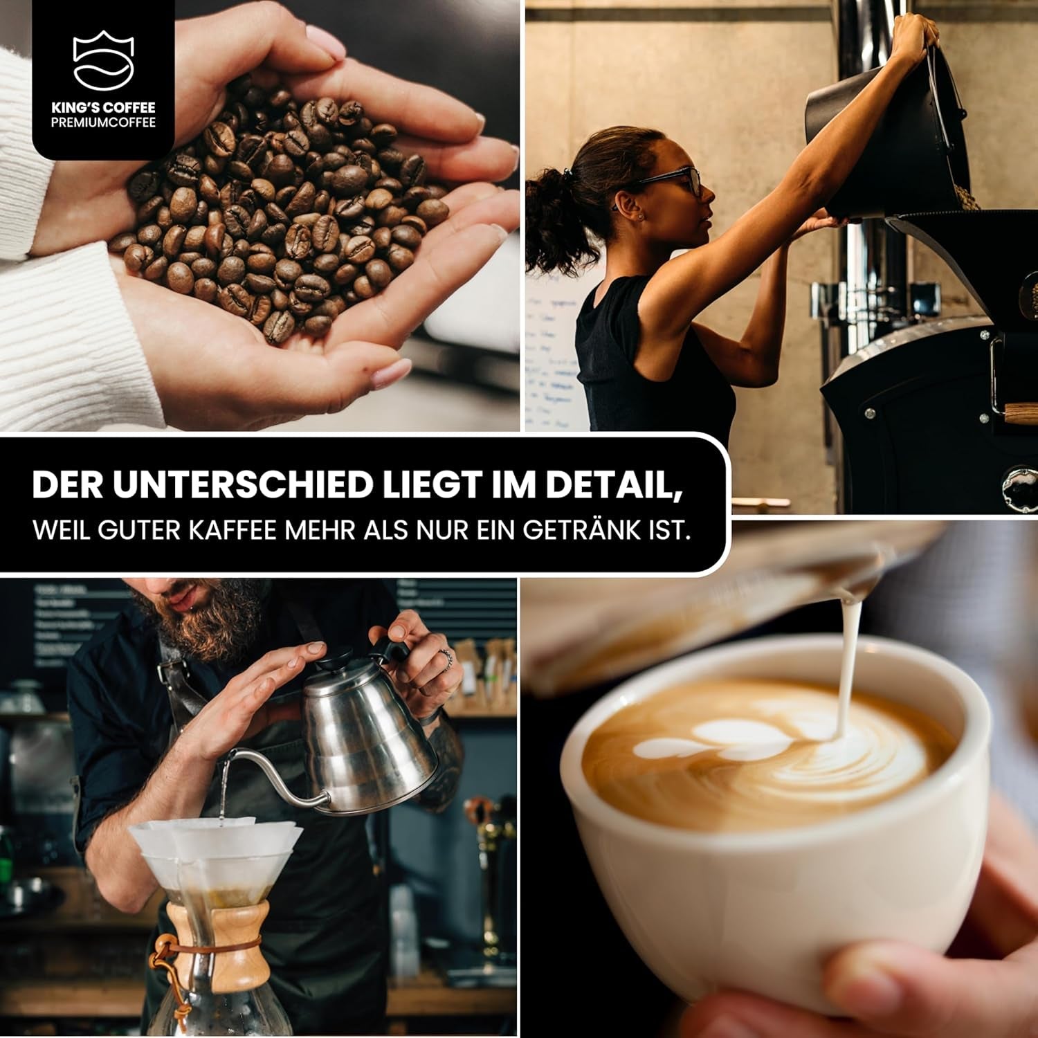 KING'S COFFEE - WHITE EDITION - lehká směs 100% Arabica z Etiopie, Mexika, Peru a Tanzanie - pražení malých dávek v Itálii - celá zrna espressa pro portafiltrační stroje - 1 kg