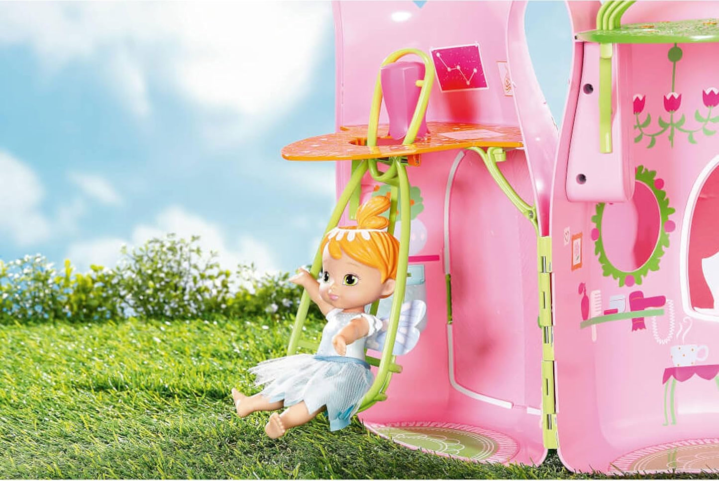 Pohádková chaloupka BABY Born, skládací domeček pro panenky 18 cm se stolkem, krbem, lenoškou a teleskopem, růžovo-zelená, 833803 Zapf Creation Dollhouses Naty Shop