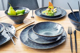 SANGER | Tokyo Dinnerware Set 12dílná sada kameninového nádobí pro 4 včetně talířů, dezertních talířů a misek, tmavě modrá s černými akcenty | PRÉMIOVÁ KOLEKCE