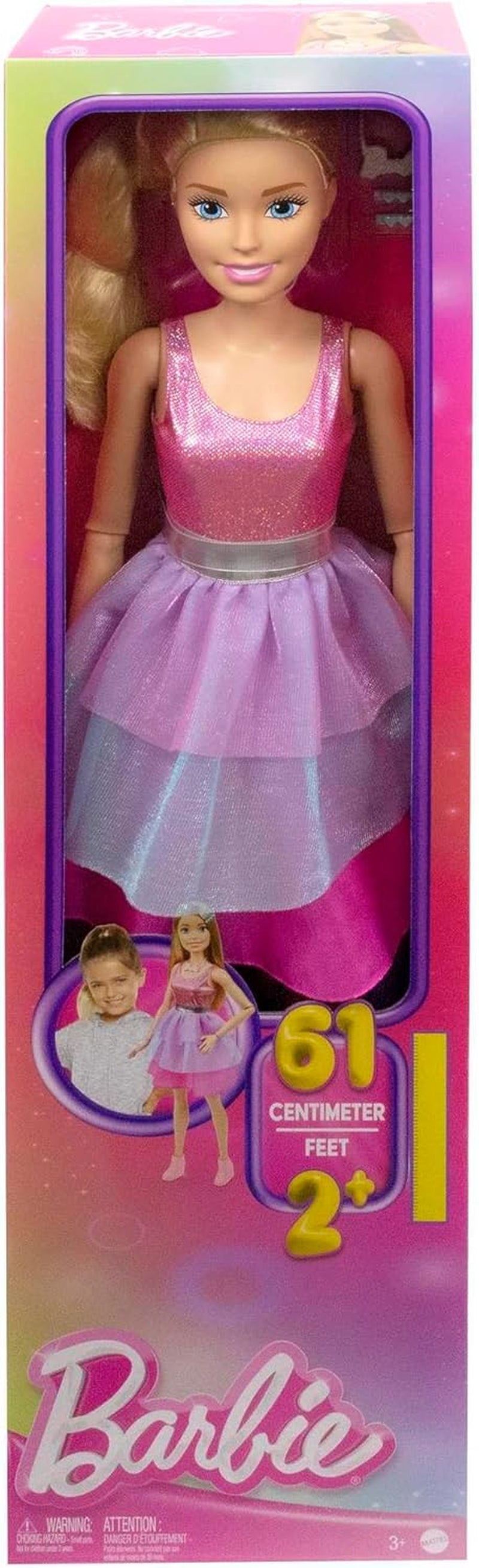 Barbie Extra Large Doll (71 cm) - růžové šaty, blond vlasy s sponkou a náhrdelníkem, dárek pro děti 3+, HJY02 Dolls Naty Shop