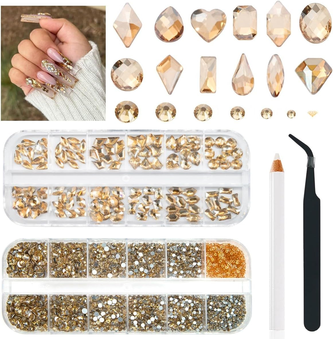2630ks AB Crystal šumivé kameny na nehty, 120 12 typů Velké šumivé kameny + 2510 6 velikostí Kulaté skleněné kamínky K9 na nehty, kamínky, vzory na nehty, kouzla na nehty pro Face Art