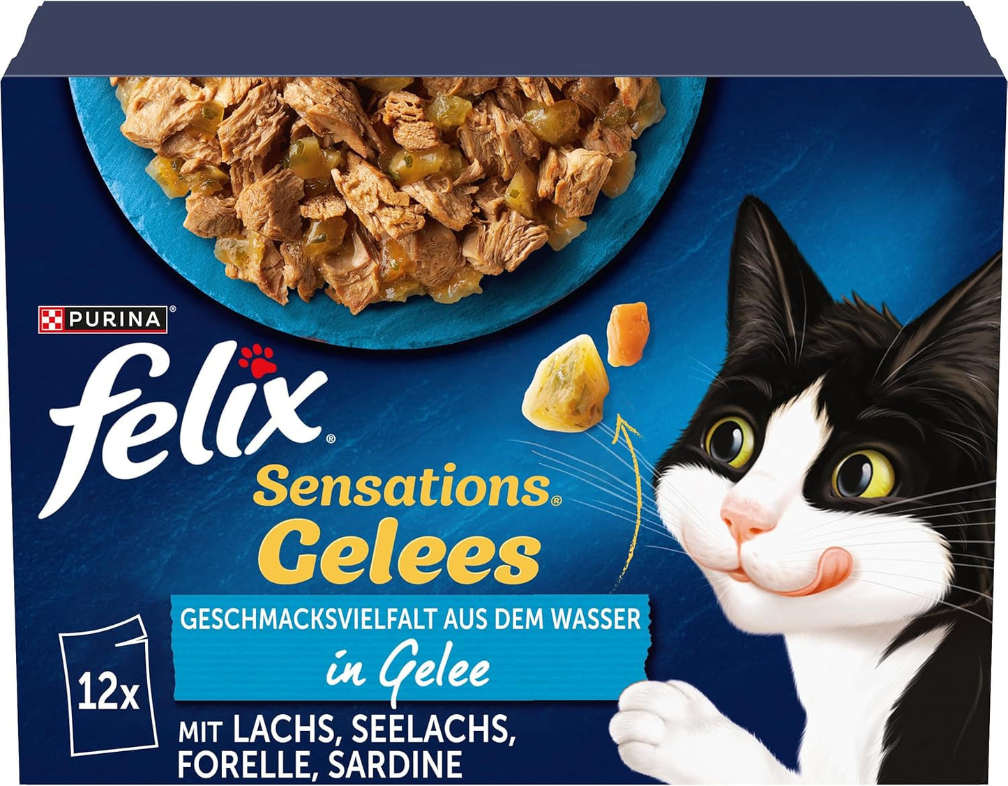 Felix Sensations Mokré krmivo pro kočky v želé, různé rybí směsi, balení 6 ks (6 x 12 sáčků po 85 g)