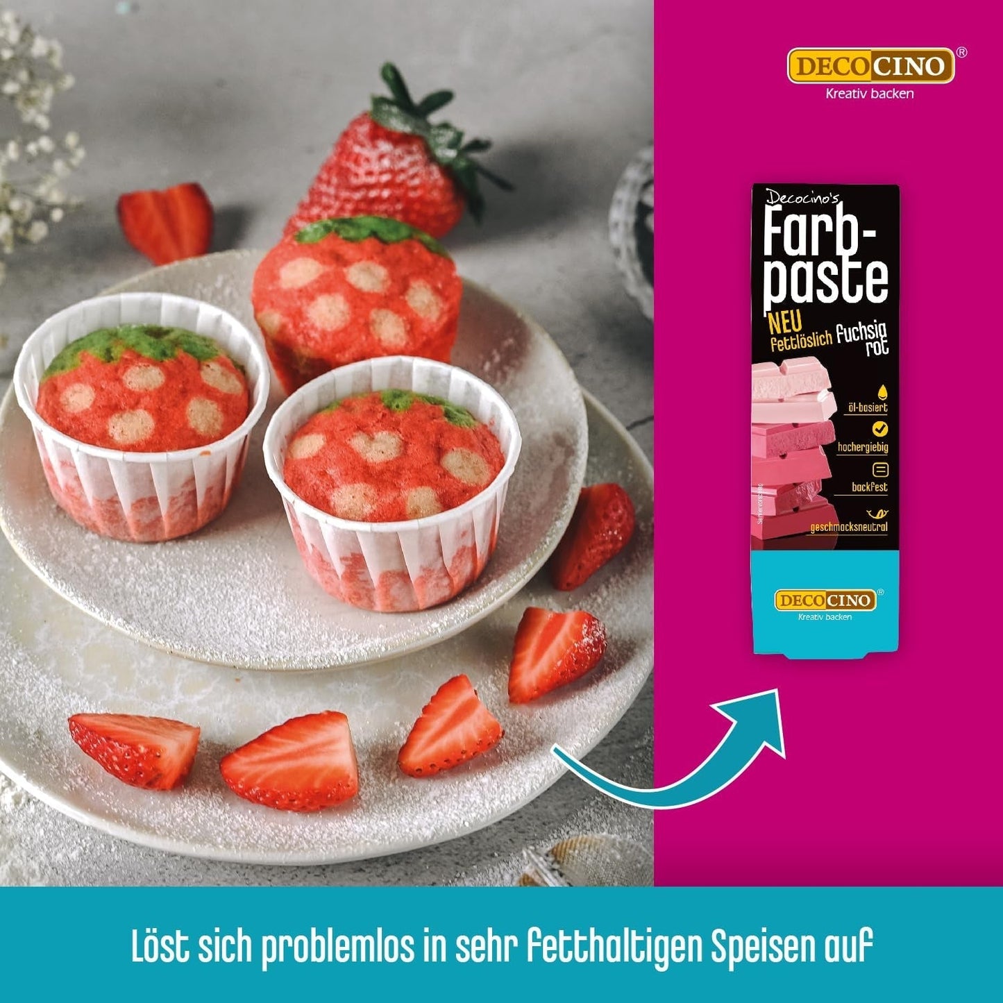 DECOCINO Červená barvicí pasta rozpustná v tucích - 15 g - Potravinářské barvivo na olejové bázi, ideální pro barvení čokolády, máslového krému, fondánu nebo těsta na sušenky (balení 3 ks)