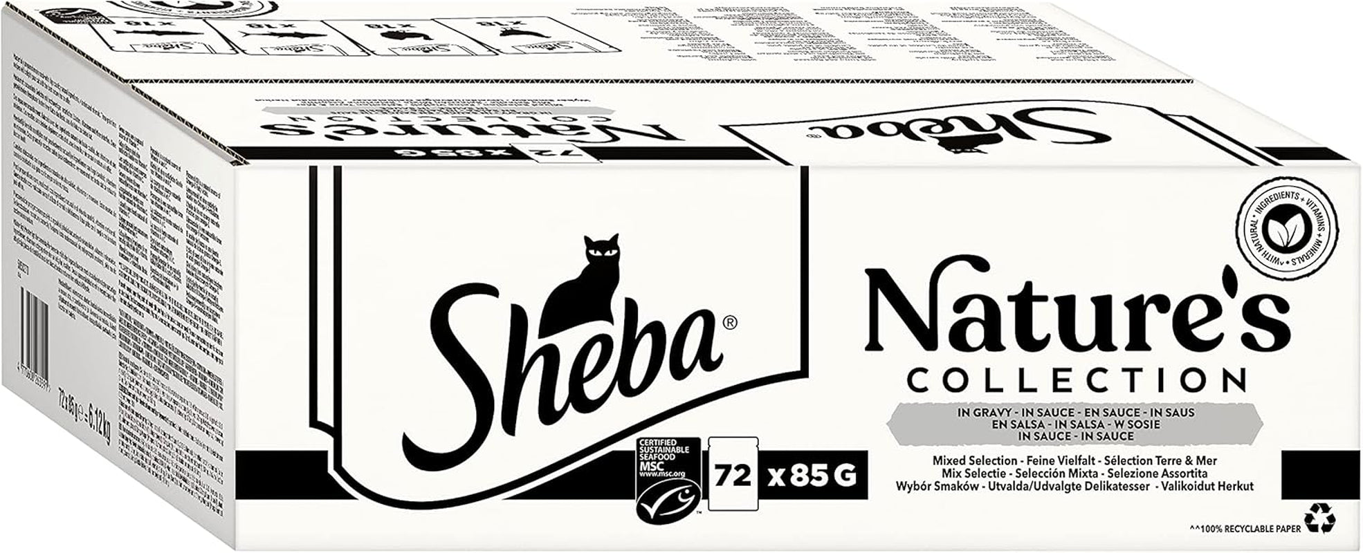 SHEBA Nature's Collection v omáčce – vysoce kvalitní mokré krmivo pro kočky, jemné odrůdy (MSC) v porcovaných sáčcích – 72 x 85 g