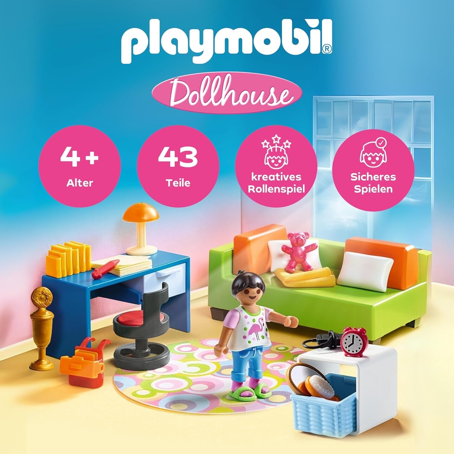 PLAYMOBIL Domeček pro panenky 70209 Pokoj pro mládež s figurkou dívky a doplňky, věk 4+