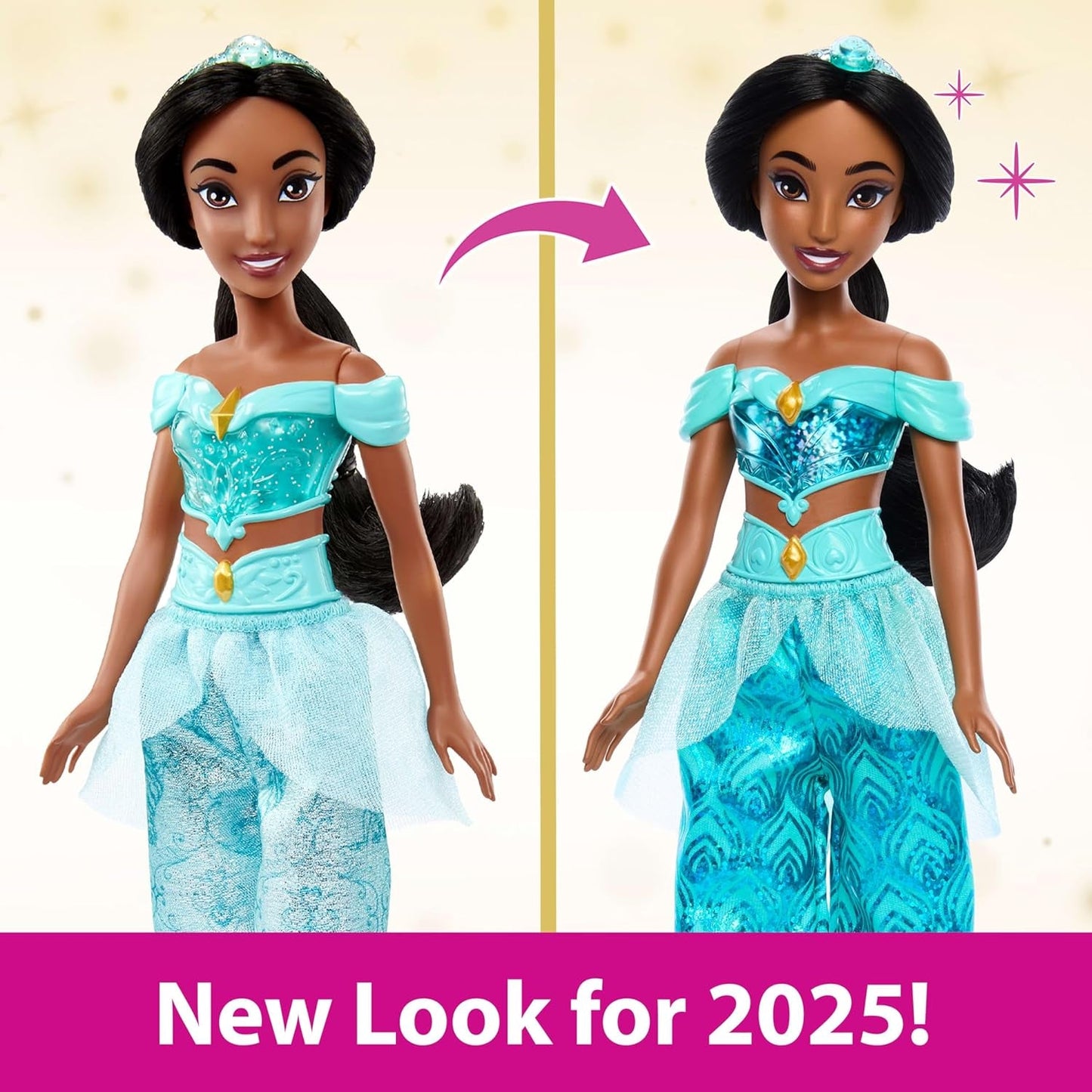 Mattel Disney Princess Toy Jasmine Kloubová módní panenka se třpytivým oblečením a doplňky Dárek pro děti inspirovaný filmem Disney HLW12