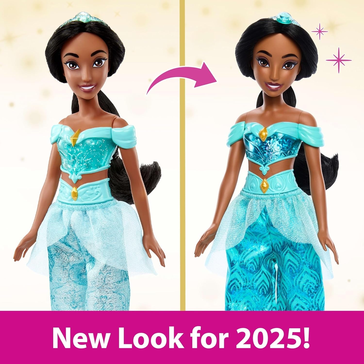 Mattel Disney Princess Toy Jasmine Kloubová módní panenka se třpytivým oblečením a doplňky Dárek pro děti inspirovaný filmem Disney HLW12