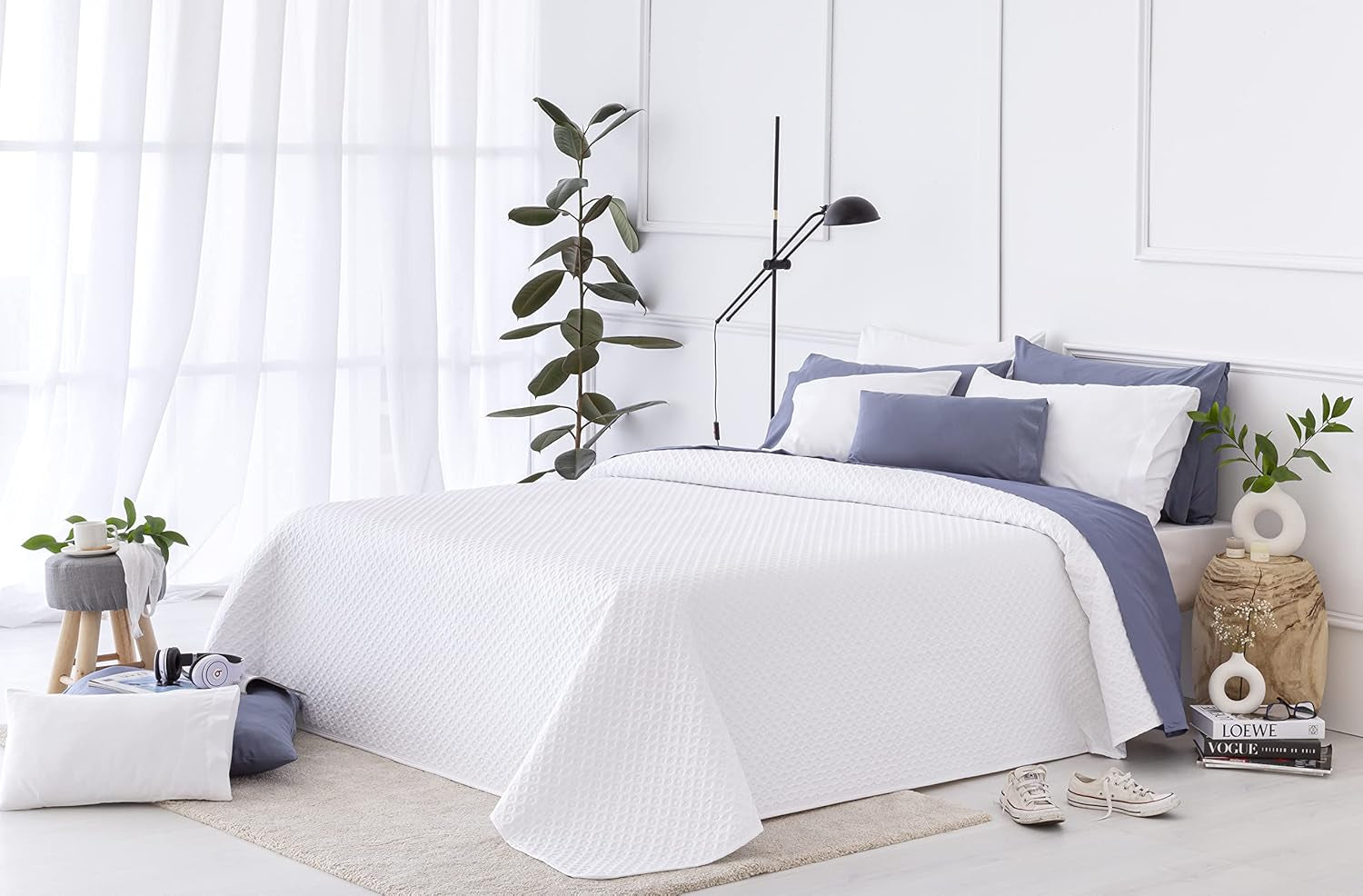 Přehoz Todocama Fine Boutique se vzorem piké, na jaro, léto, podzim a zimu, 100% super měkké mikrovlákno, multifunkční deka, 140/150/160-250 X 260 cm, světle šedá Postele a přikrývky Beuche den Todocama-Store White 250 X 260 Cm